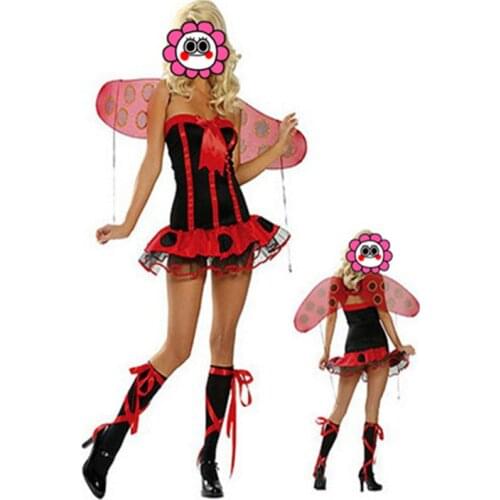 Fancy Red Ladybug Costume With Skirts, Wings For Fantasia Women Halloween Cosplay Costumes For Party Sexy