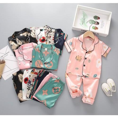 Summer Breathable Clothes Kids Pajamas Toddler Boys Girls 2pcs Homewear Short Sleeve Children Cartoon Nightwear Sets