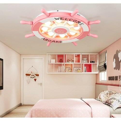 Boys and girls Mediterranean decoration childrens room chandelier ceiling light wooden rudder 3 color temperature LED pink sky