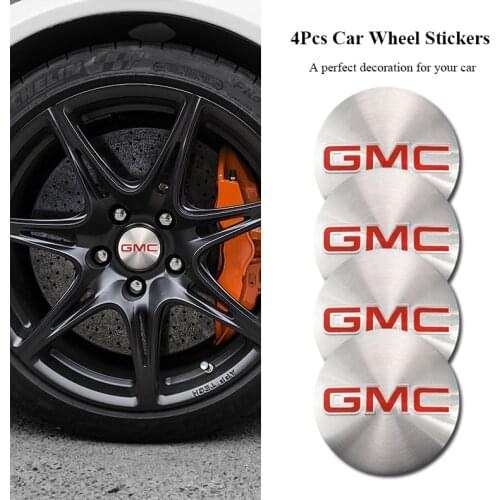 4Pcs 56mm Metal Car Wheel Stickers Auto Hub Cap Emblem Badge For GMC Terrain Jimmy Savana Graphyte Yukon Envoy Granite Hummer-Ev