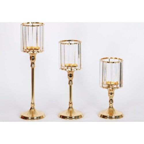 Metal Candle Holder Big Crystals Candlestick Gold Plated Wedding Center Centerpiece Romantic Home Table Decoration