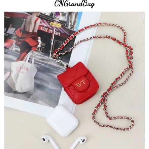Customized Stitched PU Leather Mini Lanyard Bag for Airpods 1 2 pro 4 Bluetooth Wireless Earphone Sleeve for Airpods