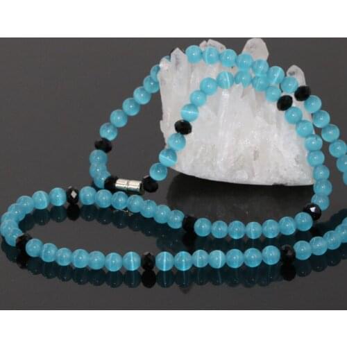 Fashion original design sky blue cat eyes 6mm stone beads multilayer long chain bracelets 3 rows magnetic clasps jewelry B2762