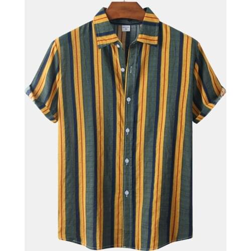 Striped Shirts Men Short Sleeve Print Casual Mens Aloha Shirt Beach Holiday Hawaiian Camisas Summer Brand Cosy Oversize Camisa