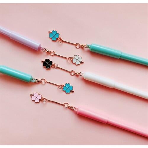 4pcs Lucky Clover gel pen set Mini four leaf pendant 0.5mm Black color pens writing gift Stationery Office school supplies A6549