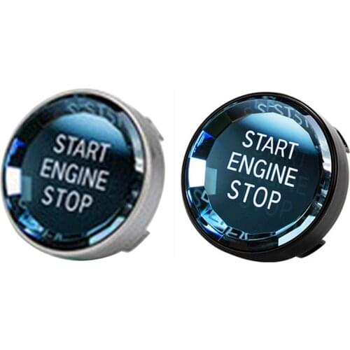 2PCS Car Interior Switch Cover Crystal One-Key Engine Start Stop Button Sticker Trim for BMW- 3/5 Series, Black & Silver