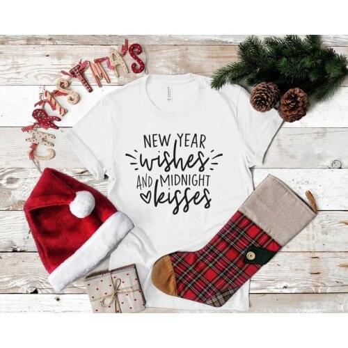 New Year Wishes Midnight Kisses 2021 Party Shirt Letters Print Women 100% Cotton tshirt Casual Funny t-shirt Unisex Top Tee tops