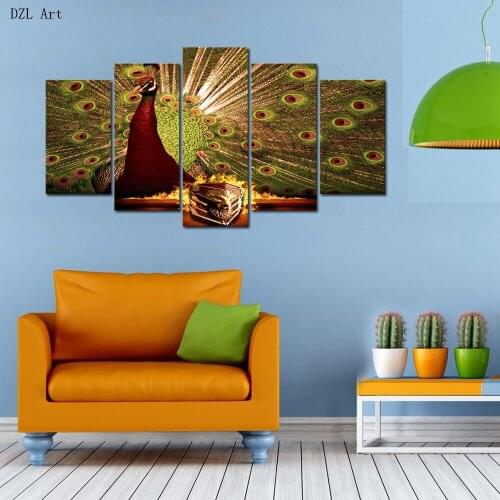 Drop shipping 5 sets/panels peacock Print on Canvas large canvas painting for bedroom living room Wall Art for Home Decor