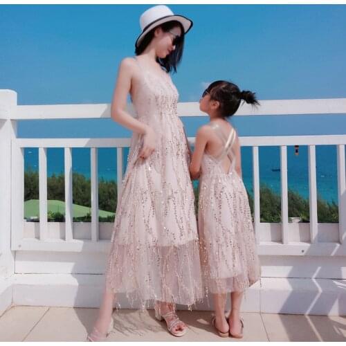 New Baby Girl Dress Formal Mom and Daughter Dress Party Wedding Women Dress Sequins Glitter mother Girl Family Matching Outfits