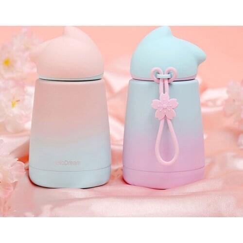 Cute Cat Portable Water Bottle Creative Gradient Office Tea Cup Stainless Steel Coffee Milk Mug Girl Gift Travel Drinkware