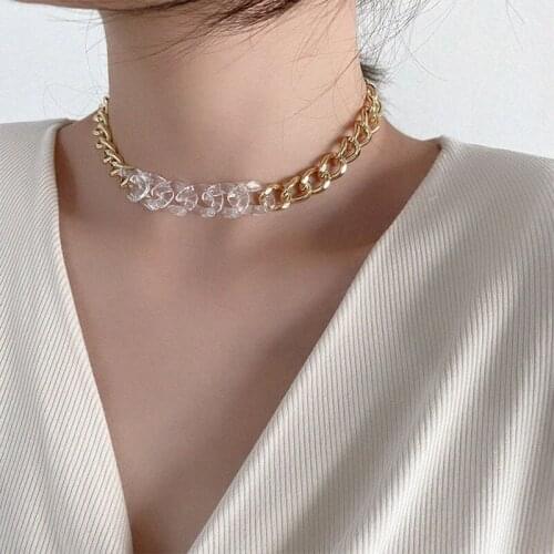 SRCOI Transparent Acrylic Thick Chain Choker Necklace Punk Rock Style Metal Stitching Clavicle Chain Collares Necklace Women