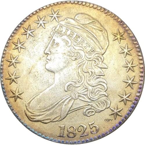 United States 50 Cents ½ Dollar Liberty Eagle Capped Bust Half Dollar 1825 Cupronickel Plated Silver Copy Coin