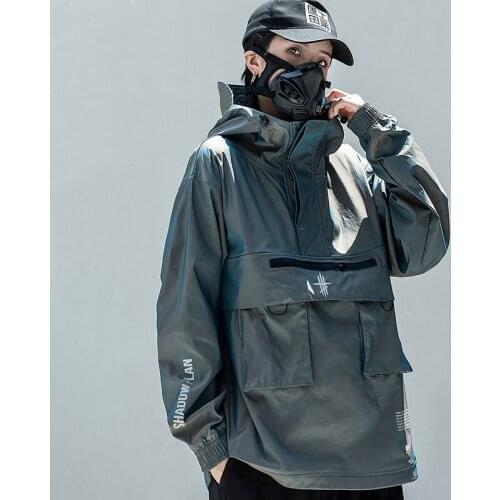 Laser Reflective Cargo Jacket Coats Streetwear Tactical Functional Pullover Harajuku Multi-pocket Hoody Windbreaker Techwear