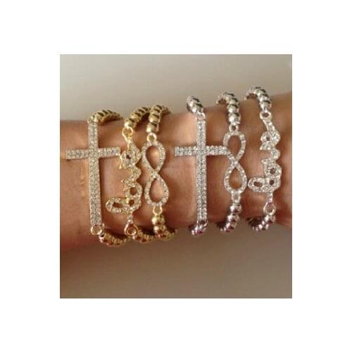 Wen women disco ball+Free Shipping+Gift Cross Love Infinity Silver Elastic Stretch crystal Bracelet