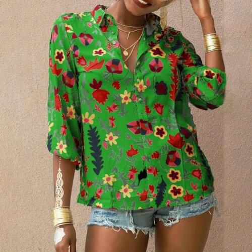 2021 Summer Floral Print Blouse Women Clothes Stand Collar Long Sleeve Office Lady Shirts Tops Female Casual Plus Size Blouses
