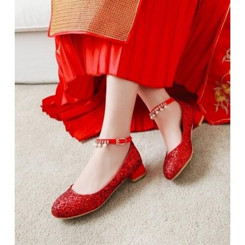 PXELENA 2019 Spring Autumn New Women Wedding Shoes Low Heels Beads Sequined Bling Glitter Ankle Strap Pumps Bride Shoes Silver