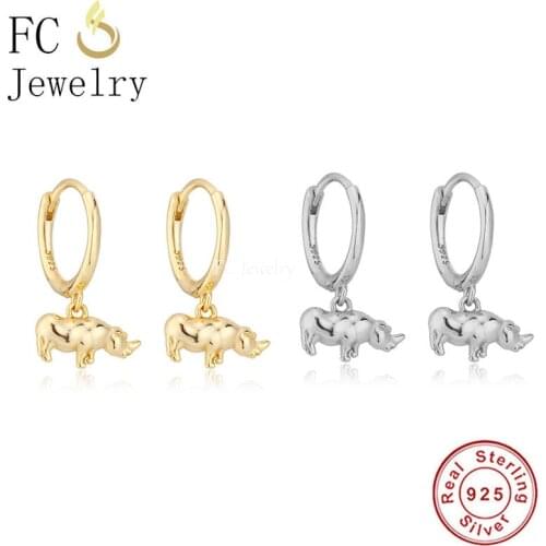 925 Sterling Silver Animal Rhinoceros Rhino Piercing Hoop Earring For Femme Boucle D'oreilles Halloween Pendientes 2021 Summer