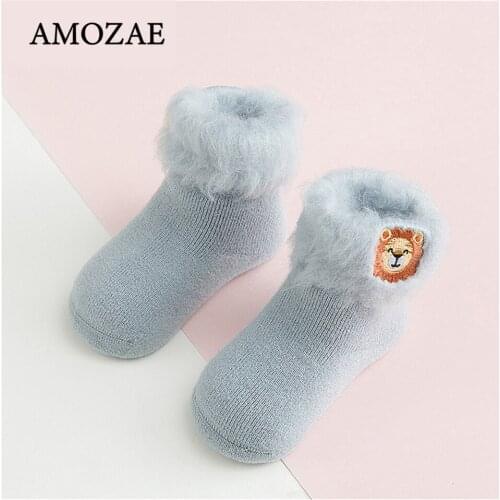 Winter Thicken Toddler Socks For Girls Boys Baby Soft Non-Slip Floor Warm Velvet Kids Cartoon Animal Loose Snow Sokken 0-3T