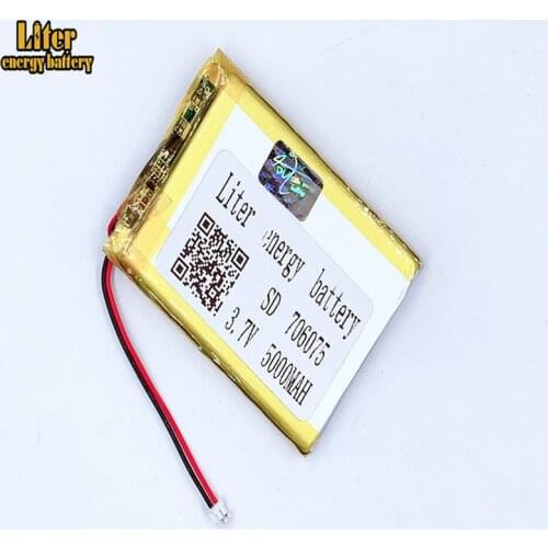 1.5MM 2pin connector 706075 5000mah 3.7V Rechargeable charging lithium polymer battery for Smart mobile phone
