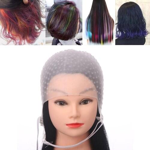 1 Pc Silicone Hair Highlights Cap With Needle Reusable Hair Coloring Cap Hair Dye Hat Hair Styling Tools Barber Accessories