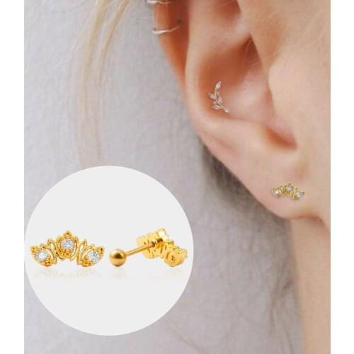 1Pc Gold Silver Color Stainless Steel Crystal Zircon Daith Cartilage Ear Piercing Cz Tragus Helix Lobe Screw Back Stud Earring