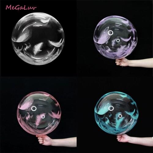 10Pcs Color Feather Bobo Balloons Wedding Birthday Party Decoration Baby Shower Round PVC Transparent Helium Inflatable Balls