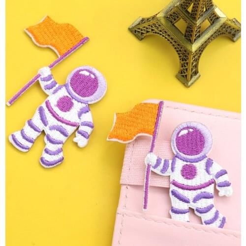 Astronaut Flag Embroidery Cloth Sticker Cute Clothing Bag Hat Decoration Accessories Adhesive Patch Children Like Patterns 2pcs