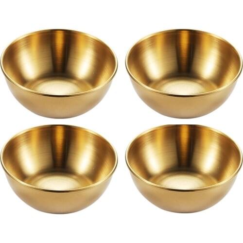 4pcs Golden Sauce Dish Appetizer Serving Tray Stainless Steel Sauce Dishes Spice Plates Kitchen Supplies Plates Spice