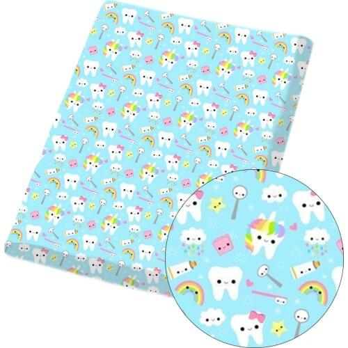 AHB 45*150cm 1pc Polyester Cotton Cloth Sheets Cartoon Teeth Printed Fabric Clothes Bags Patchwork DIY Kids Dress Supplies