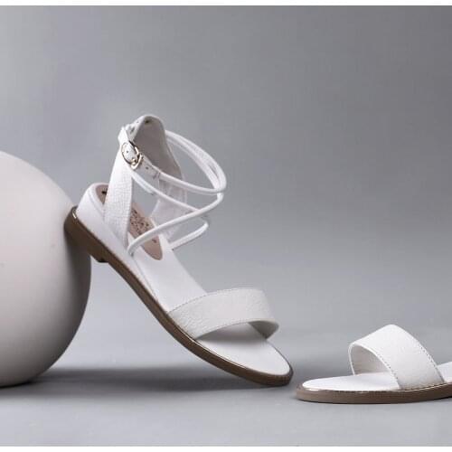 QZYERAI Summer New Arrival Black White Women Sandals Fashion Genuine Leather Womens Shoes Buckles Cowhide Fashion Sandals