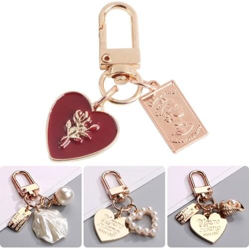 New Cute Red Heart Keychain Keyring For Women Girl Car Bag Keyring Accessories Charm Simulated Pearl Key Holder Key Chains Gift