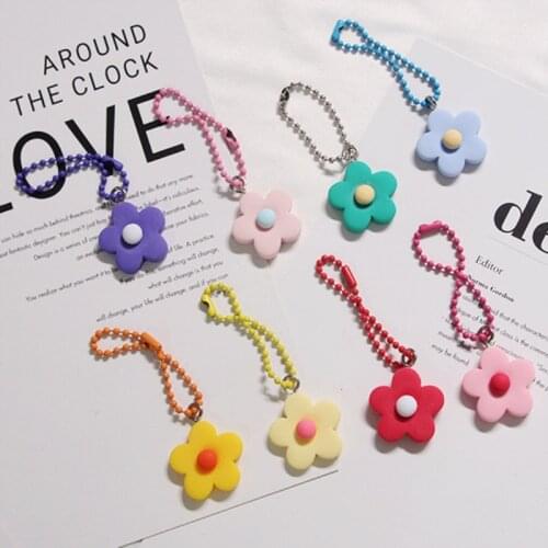 Funny Cute Colorful Flowers Keychain Sweet Diy Mobile Phone Bag Pendant Decoration Accessories for Women Airpods Key Chains