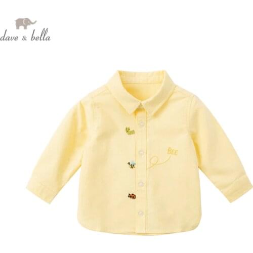 DBX16360 dave bella spring fashion baby boys cartoon button shirts infant toddler tops children high quality clothes