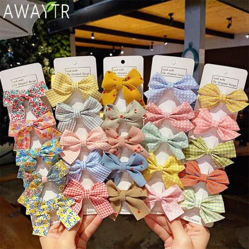 5PCS/Set New Girls Cute Plaid Print Star Hairpins For Kids Children Sweet Headband Hair Clip Barrettes Fashion Bow Accessories