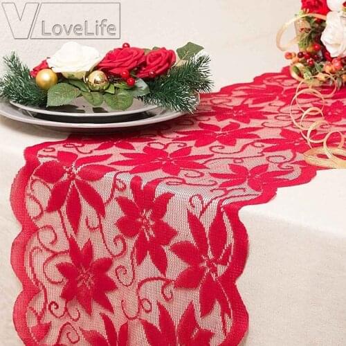 Love Table Runner Red Heart Cupid Print Decorations Red Lace Wedding Party Valentines Day Gift Christmas Decor For Home Table