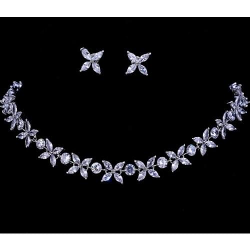 Emmaya Zircons Stunning Crystal Necklace and Earrings Luxury Bridal Party Jewelry Set For Wedding Evening Gift