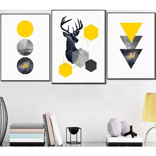 Nordic Style Geometric Starry Abstract Deer Animal Wall Art Print Picture Canvas Painting Poster for Living Room Décor