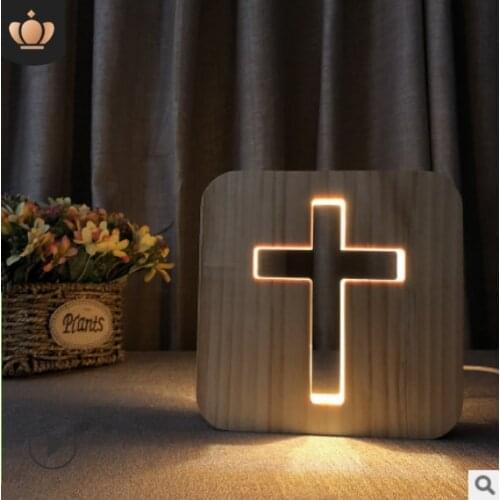 Christian Gift Cross Solid Wood Pine Craft Lamp