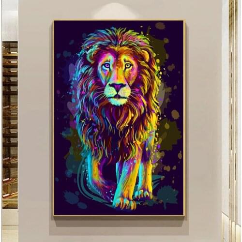 Colorful Lion Painting Modern Animal Wall Art Picture Cuadros for Artwork Poster Canvas Painting Home Decoration Cuadros