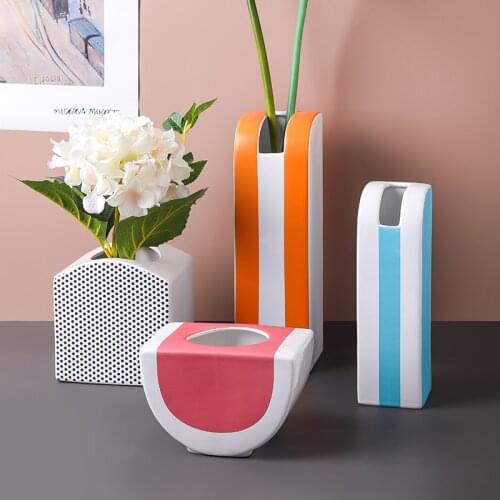 Nordic Creative Geometric Ceramic Vase Dried Flower Flower Arrangement Accessories Countertop Vase Living Room Home Decoration