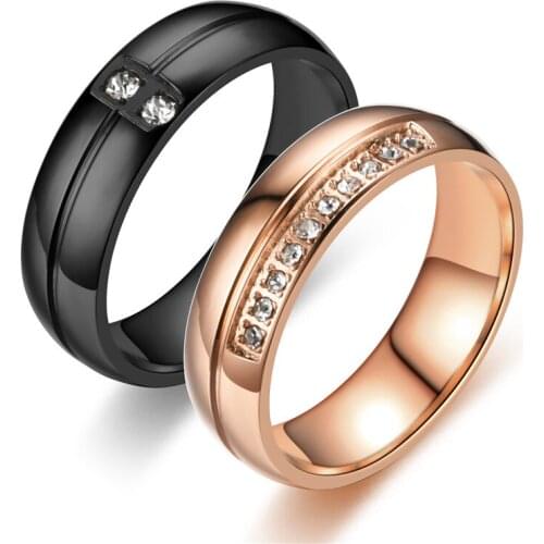 Black Rose Gold Stainless Steel Ring for Women Men Zircon Rings Wedding Jewelry Couple Gift DH002