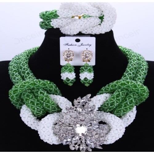 Green And White African Beads Jewelry Set Handmade Crystal Bridal Necklace Jewelry Set Choker Women Jewelry Set 2018