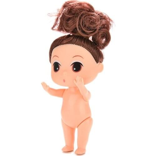 9cm Doll for Mini Ddung Dolls with Brown Bun Hair Baking Mold Dolls Girl Toys 3.5"
