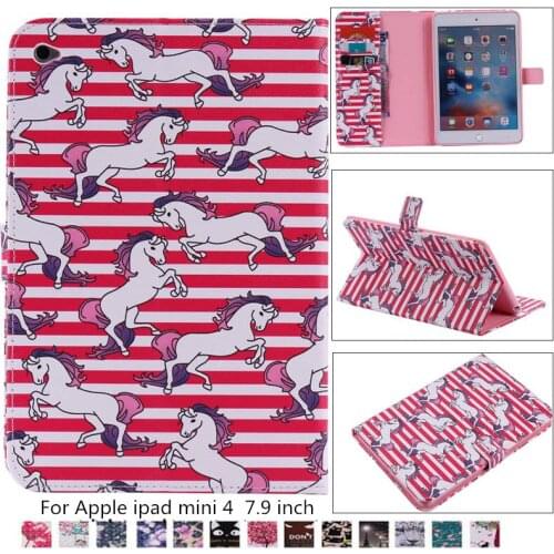 Cute Cartoon Shockproof painted Case For apple iPad mini 4 7.9' Magnetic Filp Stand Cover With Auto Wake/Sleep tablet case + pen