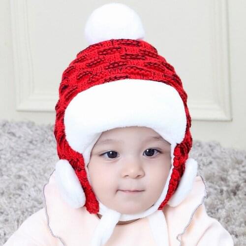Fashion Children Hat Winter Warm Knit Children Beanie Ear Protect Kids Hat With Pompom Baby Girls Beanie Hat