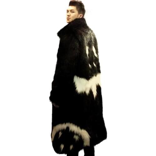 New Hot mens winter faux fur jacket Black gown white devil Style long windbreaker Fox thick warm fashion man leather fur coat