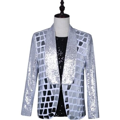 Mens Fashion Nightclub Party Shining Slim Fit None Button Suits Personalized Sequins Design Male Metal Sensation Blaser Jacket
