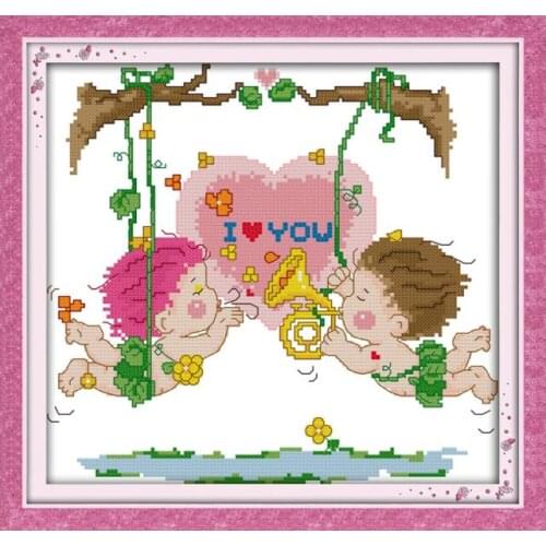 Love on a swing cross stitch kit cartoon 14ct 11ct count print canvas stitching embroidery DIY handmade needlework