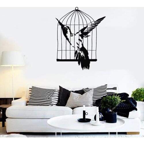 Wall Decal Bird Art Cage Bedroom Living Room Home Decoration Vinyl Window Stickers Nursery Mural Removable Wall Ornament M136