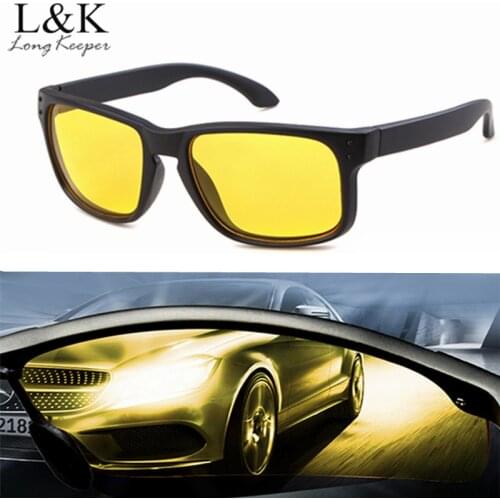 Long Keeper Man Square Night Vision Glasses Driver Driving Men Women Sunglasses Driving Yellow Lens Classic Anti Glare Vision